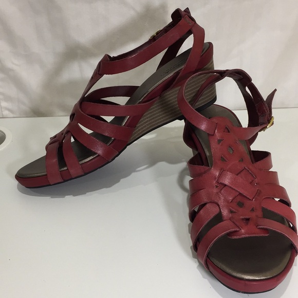 Clarks Shoes - Clarks bendables Red wedge Sandals size 8.5
